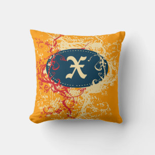 Retro Red Orange Pattern Monogram X Cushion