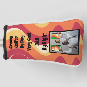 Retro Red Orange Yellow "Groovy Golfer Cool Dad" Golf Head Cover