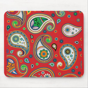 Retro Red Paisley Print Thick Computer Mousepad