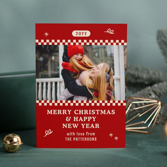 Retro Red Personalised Christmas Photo (Creator Uploaded)