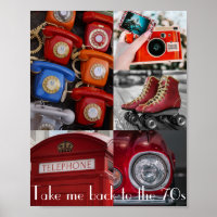 Retro Red Phones Camera Nostalgic Collage Colourfu