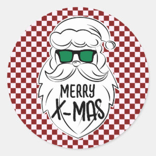Retro Red Pink Chequered Santa Claus Christmas Classic Round Sticker
