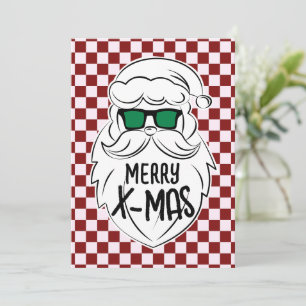 Retro Red Pink Chequered Santa Claus Christmas Holiday Card