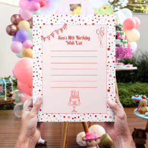 Retro Red Pink Children's Birthday Wish List Paper