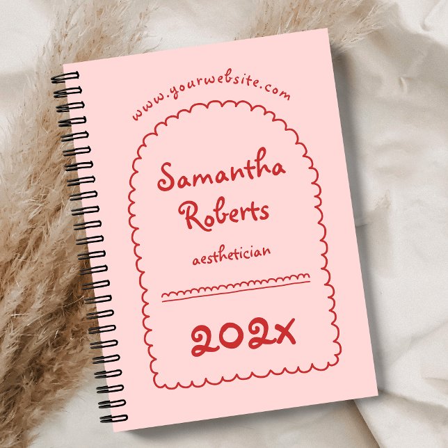 Retro Red & Pink Doodle Handwritten Girly 2026 Planner (Trendy blush pink and red hand drawn doodle style 2026 planner)