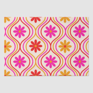 Retro Red Pink Orange Flowers on Ogee Pattern  Tissue Paper