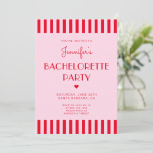 Retro Red & Pink Stripes Bachelorette Party Invitation
