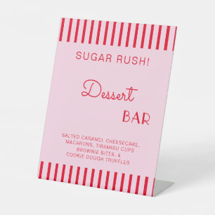 Retro Red & Pink Stripes Dessert Bar Bachelorette Pedestal Sign