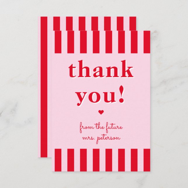 Retro Red & Pink Stripes From Future Mrs Thank You Card (Front/Back)