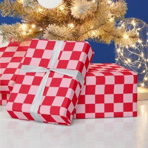Retro Red Pink Tartan Plaid Christmas Wrapping Paper
