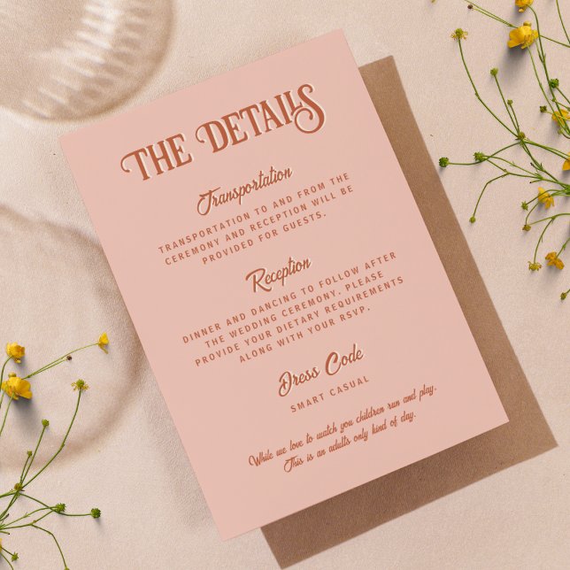 Retro Red & Pink Wedding Details Vertical Enclosure Card (Creator Uploaded)
