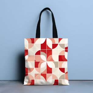 Retro Red Pink White Mid Century Bauhaus Pattern Tote Bag