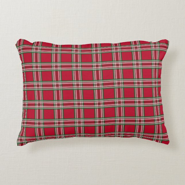 Retro Red Plaid Accent Pillow (Front)