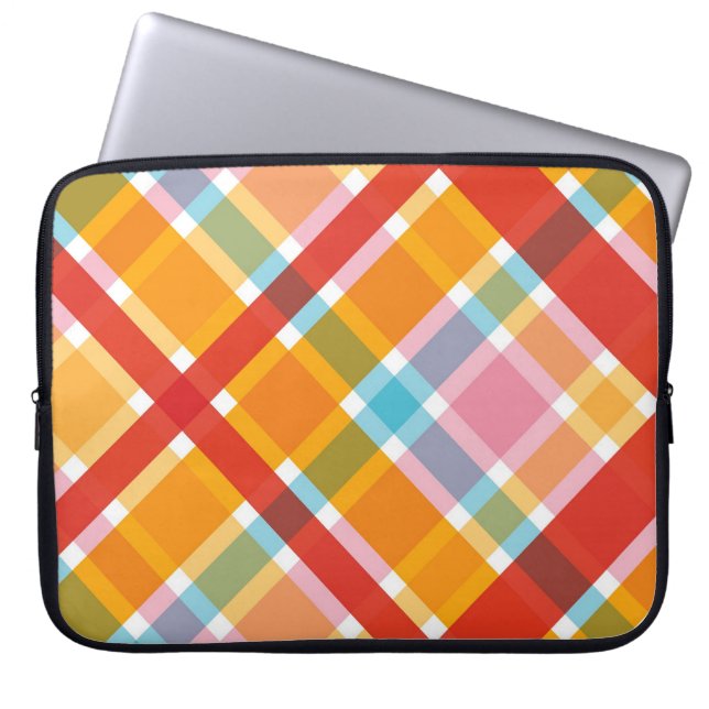 Retro Red Plaid Checks Pattern Chic Laptop Sleeve (Front)