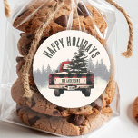 Retro Red Plaid Christmas Truck Custom Family Name<br><div class="desc">Make your presents extra special with our retro red plaid Christmas truck gift stickers! Featuring your custom family name,  they add a festive,  personal touch to all your holiday gifts.</div>
