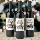 Retro Red Plaid Christmas Truck Custom Family Name<br><div class="desc">Add a festive flair to your wine bottles with our retro red plaid Christmas truck wine label! Customised with your family name,  it's the perfect personal touch for holiday gatherings or gift giving.</div>