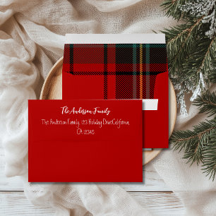 Retro Red Plaid Whimsical Christmas  Envelope