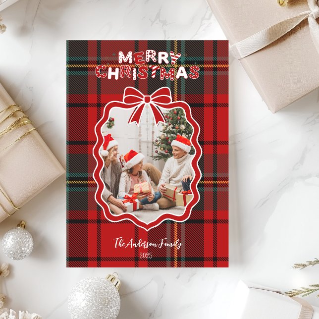 Retro Red Plaid Whimsical Holiday  Card (Creator Uploaded)