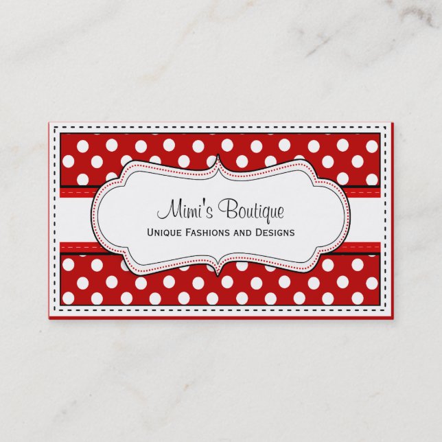 Retro Red polka dot business cards (Front)