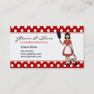 Retro Red Polka Dot Cleaner Cleaning Lady Service Business Card
