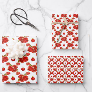 Retro Red Pomegranate Fruit Pattern Theme Wrapping Paper Sheet