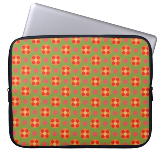 Retro Red Poppies and Polka Dots Laptop Sleeve (Front)