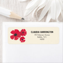 Retro Red Poppies Original Art Cute Return Address
