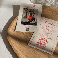 Retro Red QR Code Hand Drawn Written Photo Wedding