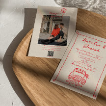 Retro Red QR Code Hand Drawn Written Photo Wedding