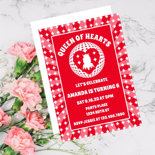Retro Red Queen Of Hearts Birthday Invitation (Creator Uploaded)