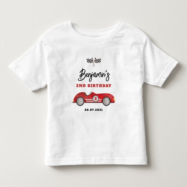 Retro Red Race Car Two Fast Boy 2nd Birthday Toddler T-Shirt (Front)