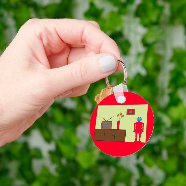 Retro Red Robot Mid-Century Modern Minimalist Key Ring (Creator Uploaded)