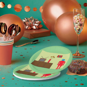 Retro Red Robot Paper Plate