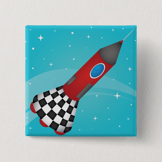 Retro Red Rocket Ship in Space Galactic 15 Cm Square Badge (Front)