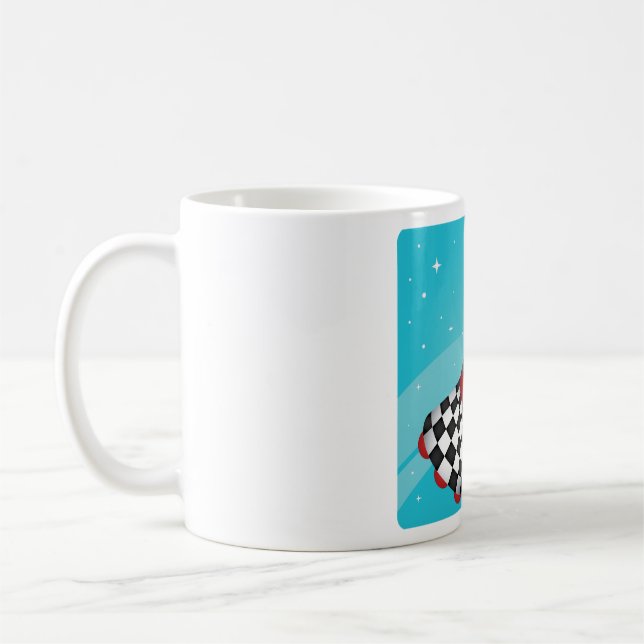 Retro Red Rocket Ship in Space Galactic Coffee Mug (Left)