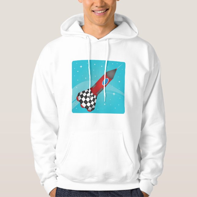 Retro Red Rocket Ship in Space Galactic Hoodie (Front)