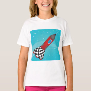 Retro Red Rocket Ship in Space Galactic T-Shirt