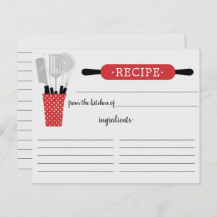 Retro Red Rolling Pin Kitchen Tools Recipe Card
