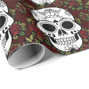 retro red roses Wrapping Paper sugar skull