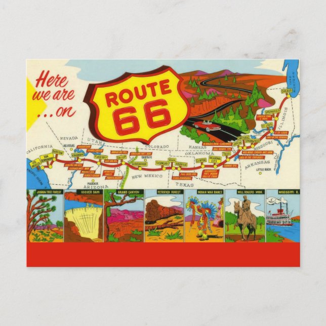 Retro Red Route 66 Postcard (Front)