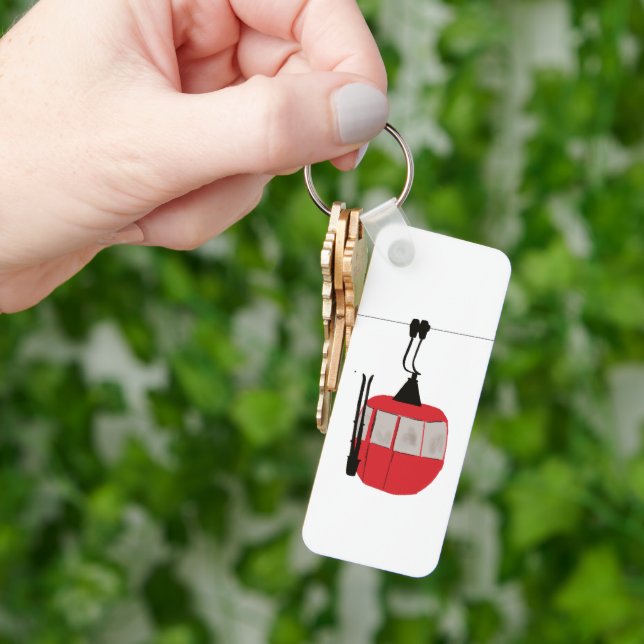 Retro Red Ski Gondola Lift Personalised Key Ring (Hand)