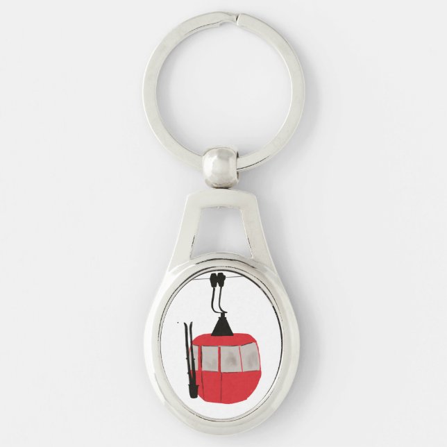 Retro Red Ski Gondola Lift Personalised Key Ring (Front)