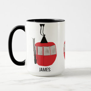 Retro Red Ski Gondola Lift Personalised Mug