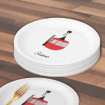 Retro Red Ski Gondola Lift Personalised Paper Plate<br><div class="desc">Minimalist red gondola lift design for skiers and skiing enthusiasts. A red ski gondola is the perfect personalised festive Christmas holiday gift for him or her. Winter snow Christmas ski skiing skier gifts. Red ski lift gondola paper plates</div>