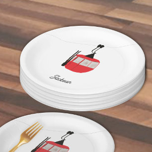 Retro Red Ski Gondola Lift Personalised Paper Plate
