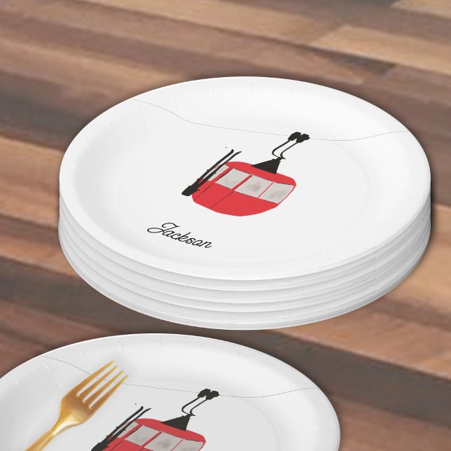 Retro Red Ski Gondola Lift Personalised Paper Plate (Creator Uploaded)