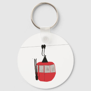 Retro Red Ski Gondola Lift Personalized Key Ring