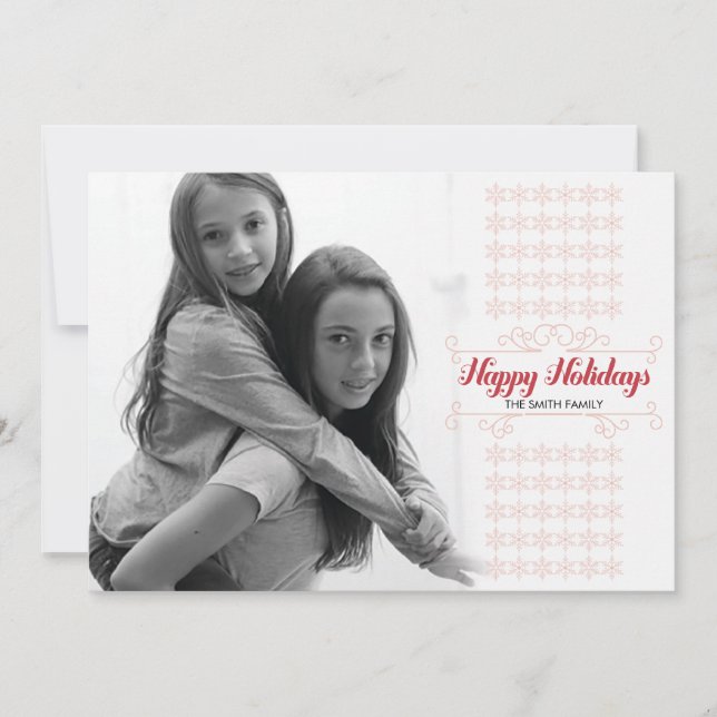 Retro Red Snowflake Band Holiday Card (Front)