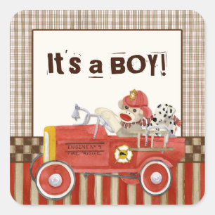 Retro Red Sock Monkey, Baby Boy Shower Seals