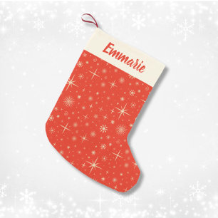 Retro Red Sparkle Christmas Pattern Custom Name Small Christmas Stocking